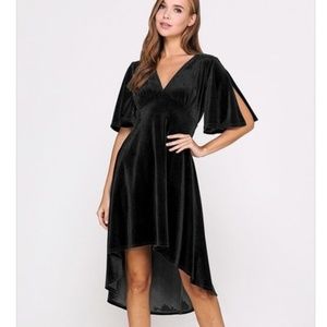 Black Velvet V-Neck Open Back Dress